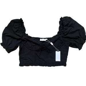 ASTR The Label Puff Sleeve Crop Top Women Large Black Boho Milkmaid New With Tag